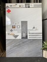 Gạch 40x80 dán tường phòng khách màu xám