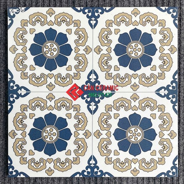 gạch 40x40 b&ocirc;ng hoạ tiết xanh dương 