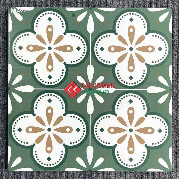 gạch b&ocirc;gn 40x40 hoạ tiết hoa văn xanh l&aacute;
