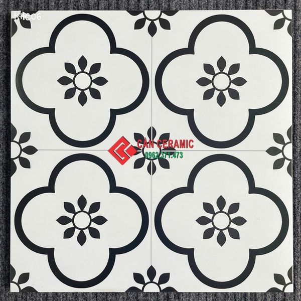 gạch b&ocirc;ng hoa mai 40x40 hoạ tiết đen trắng